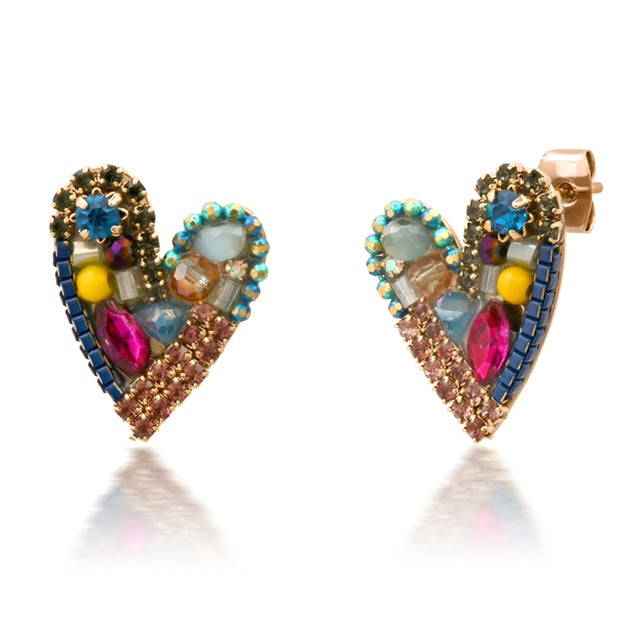 Color Heart Crystal Stud Earrings