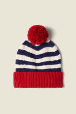 Beanie ~ Navy Stripe W/ Red