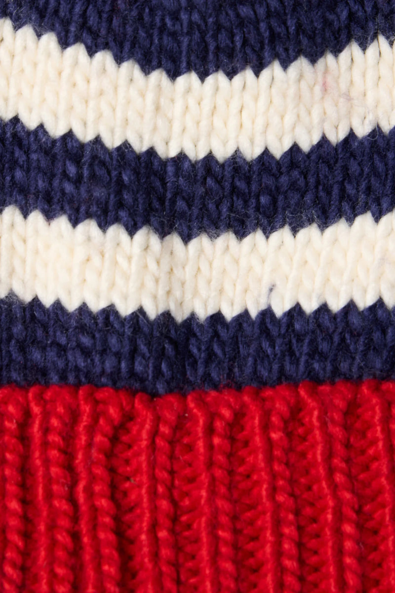 Beanie ~ Navy Stripe W/ Red