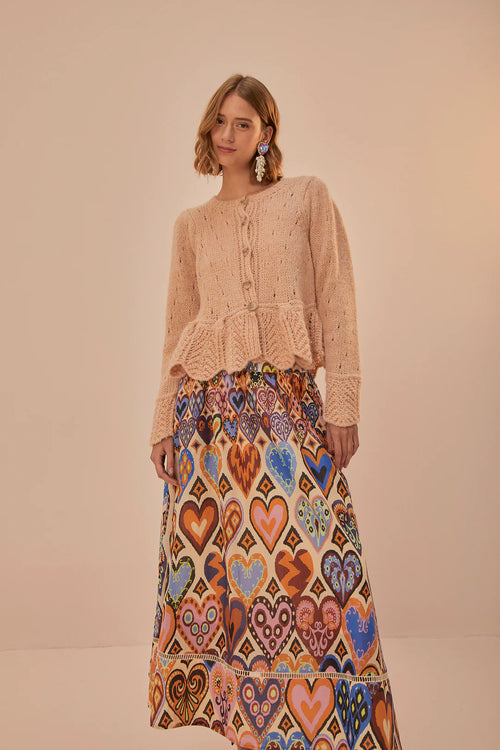 Hearts Ikat Cream Midi Skirt