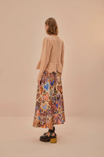 Hearts Ikat Cream Midi Skirt