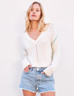 V-Neck Sweater ~ Cream/Green