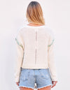 V-Neck Sweater ~ Cream/Green