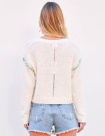 V-Neck Sweater ~ Cream/Green