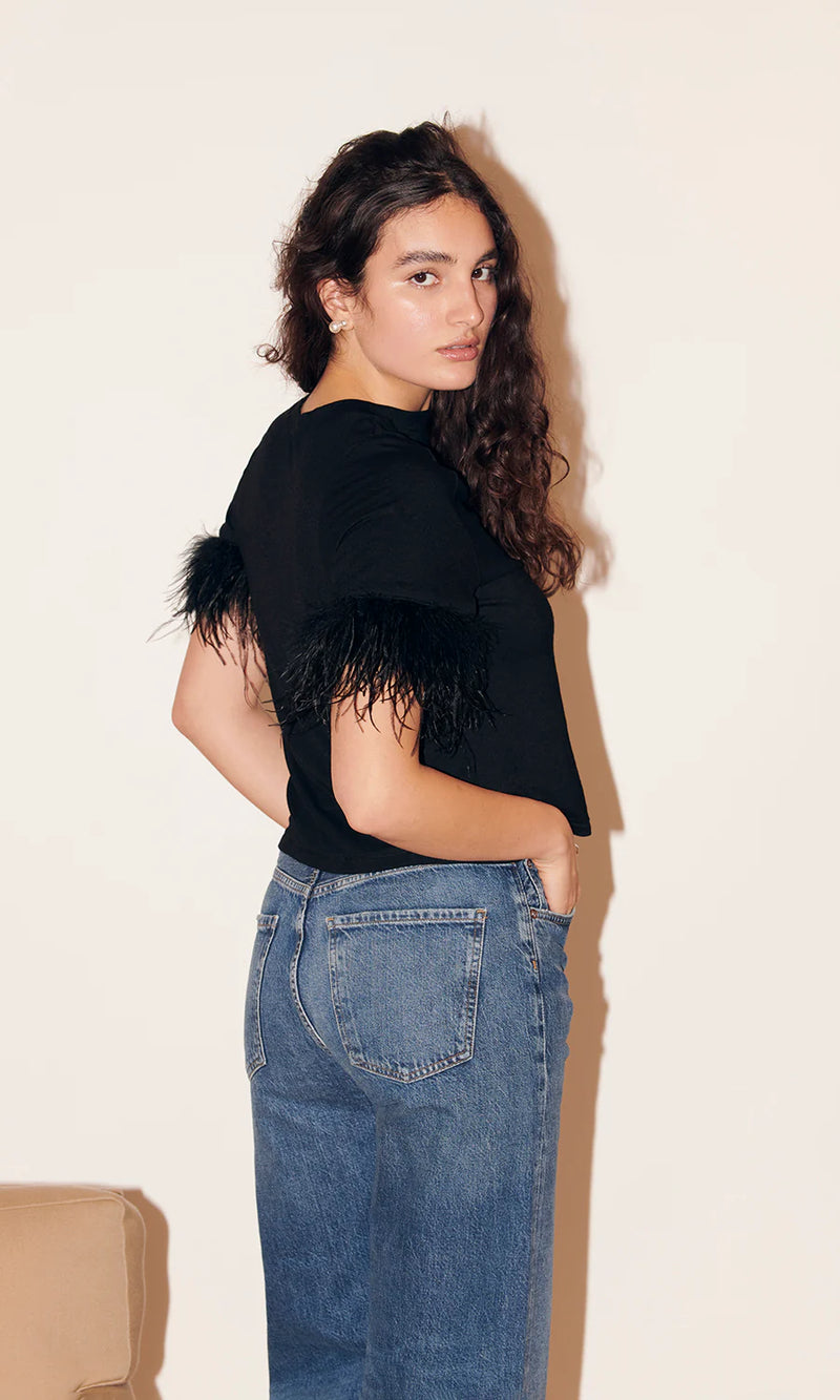 Jade Feather Tee Top ~Black