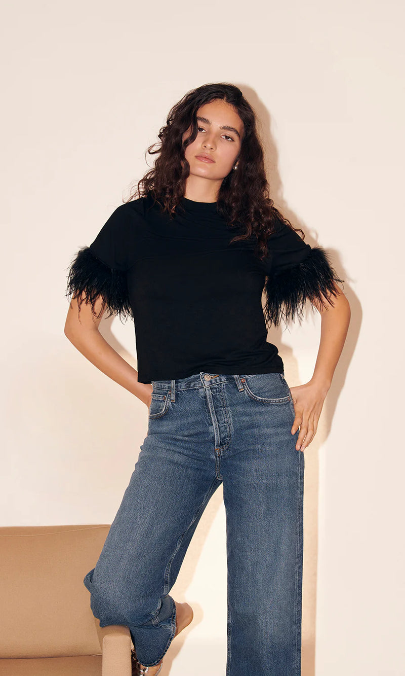 Jade Feather Tee Top ~Black