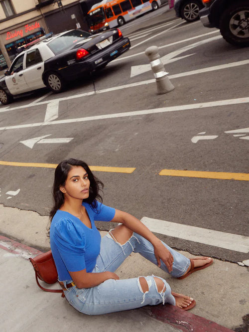 Jillian Bold Shoulder Tee ~ Blue Bottle