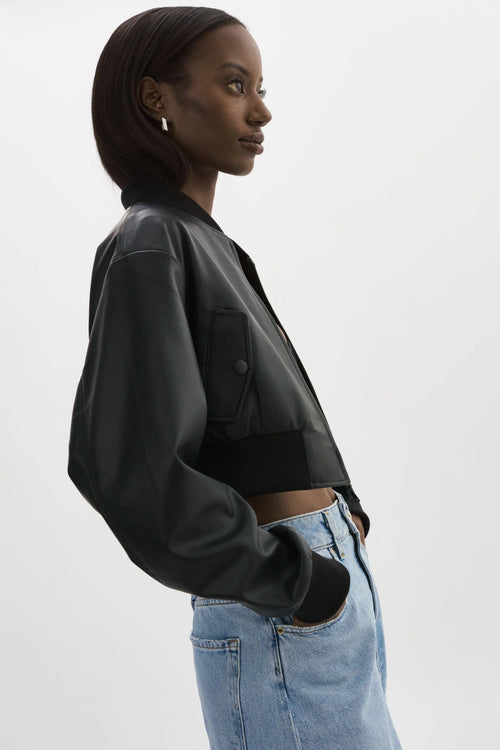 Evelin Faux Leather Cropped Bomber