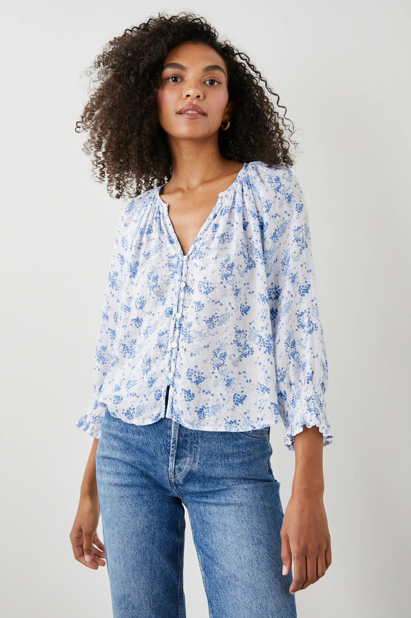 Mariah Top ~ Blue Blossoms