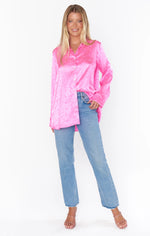 Smith Button Down ~ Bright Pink Luxe Satin