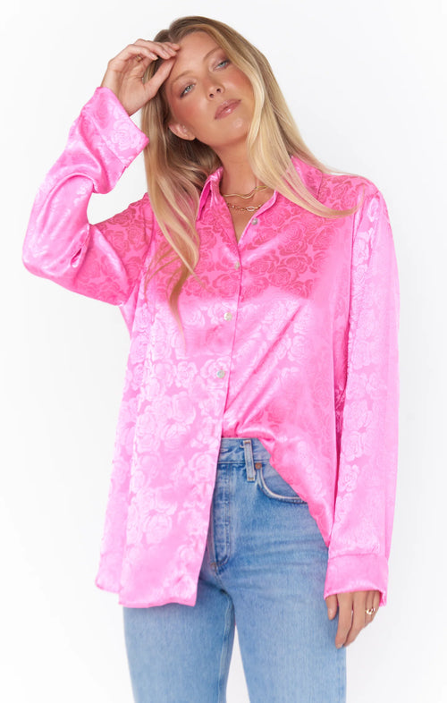 Smith Button Down ~ Bright Pink Luxe Satin