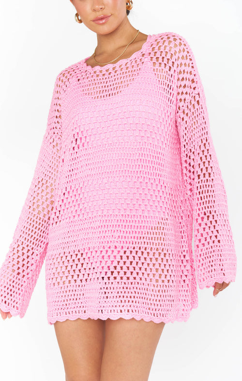 Paula Crochet Pullover ~ Bubblegum Pink