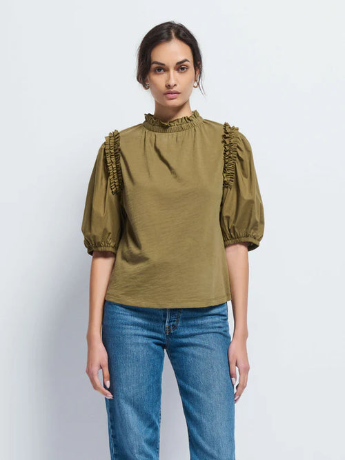 Roya Ruched Neck Top ~ Capers