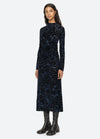 Alia Stretch Burnout Velvet Dress ~Navy