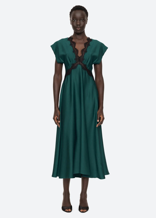 Noa Satin V-Neck Maxi Dress ~Teal