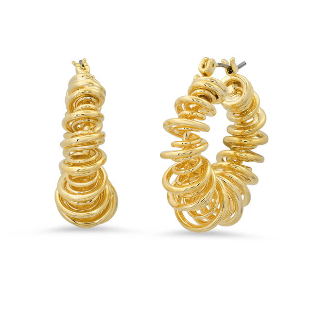 Gold Spiral Coil Snap Closure Brass Earrings