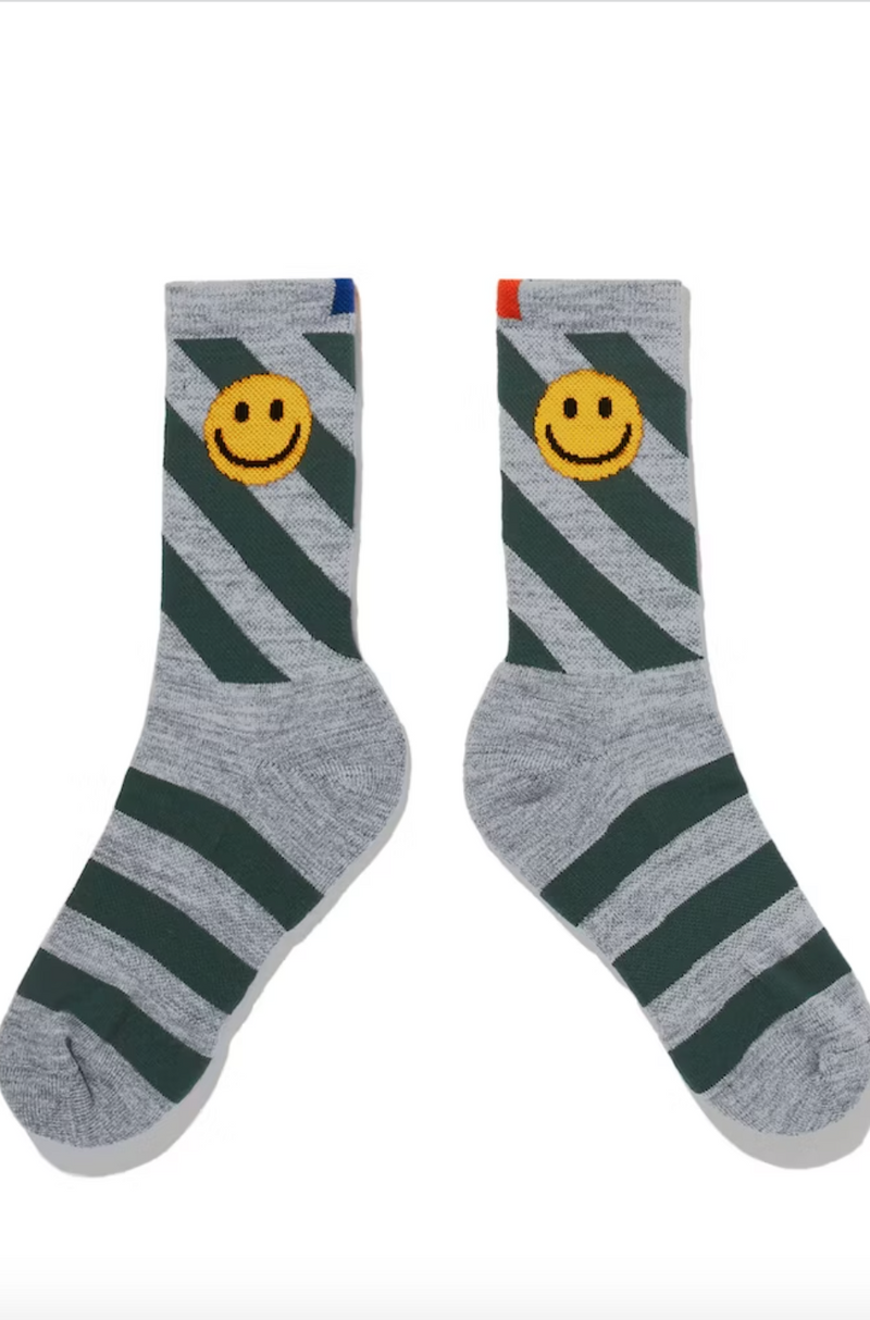 Women's Diagonal Smile Stripe Sock ~ Heather Grey/Green