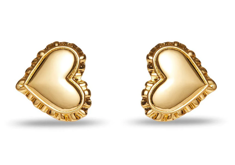 Gold Heart Ruffle Button Earrings