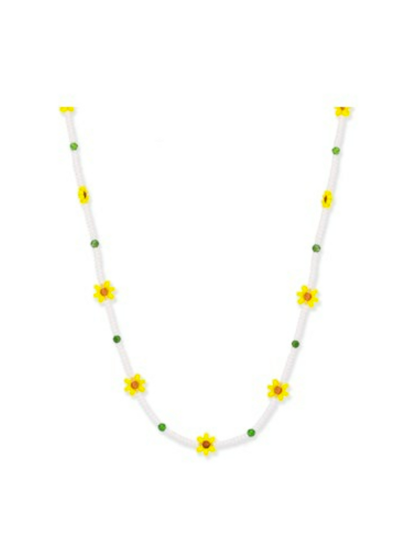 Handmade Beaded Floral Necklace ~ Yellow