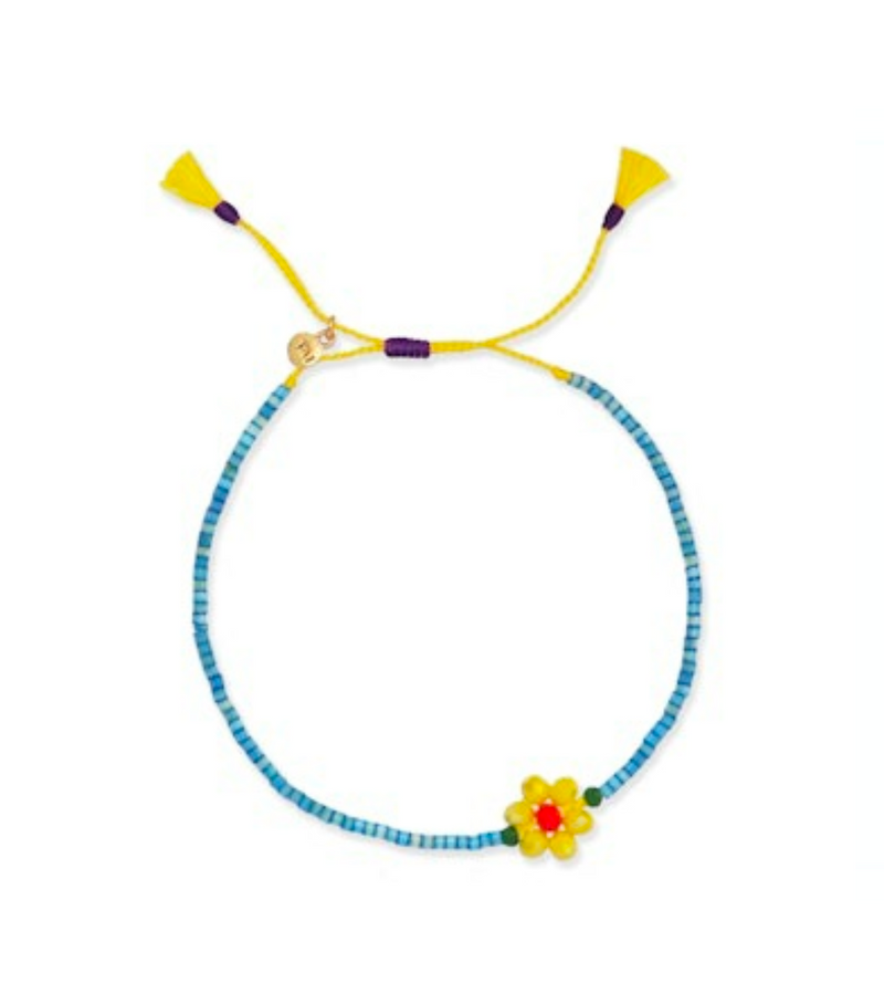 Handmade Beaded Flower Bracelet ~ Sky