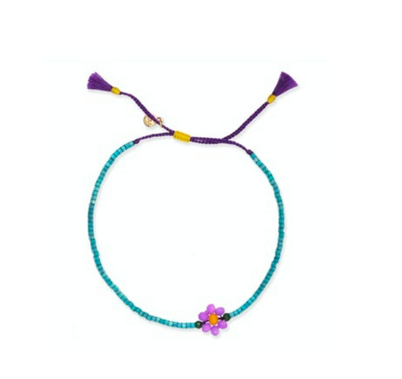 Handmade Beaded Flower Bracelet ~ Teal