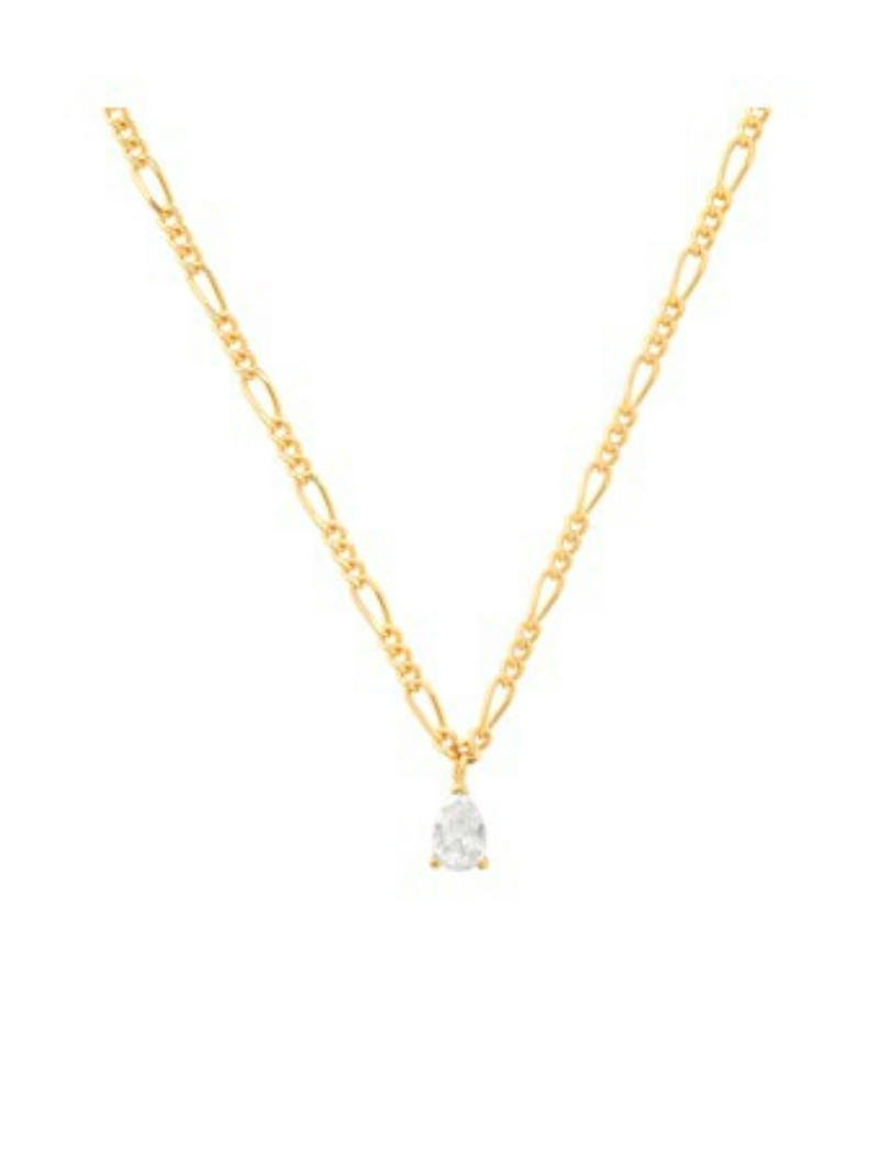 Gold Figaro Chain with Pear Shaped CZ Pendant