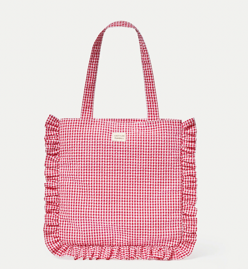 Justine Red Gingham Ruffle Tote