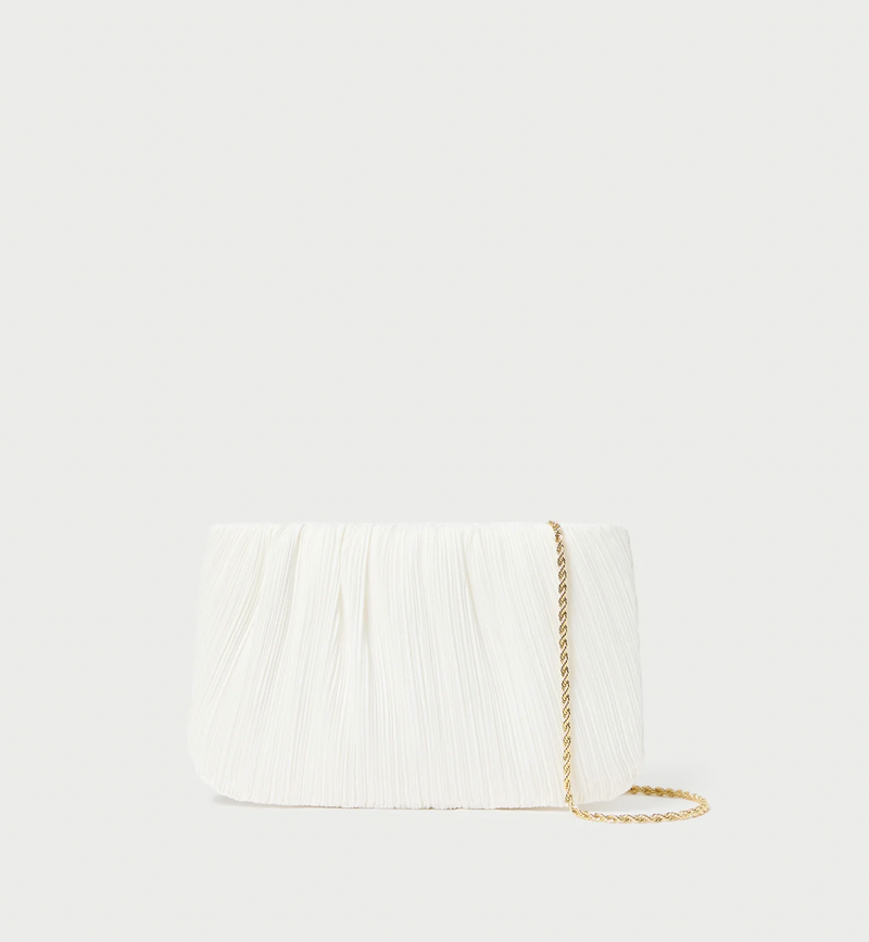 Brit White Flat Pleated Clutch