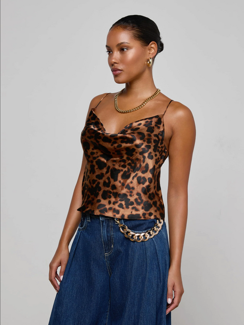 Calista Silk Camisole ~ Brown Multi Amur Leopard