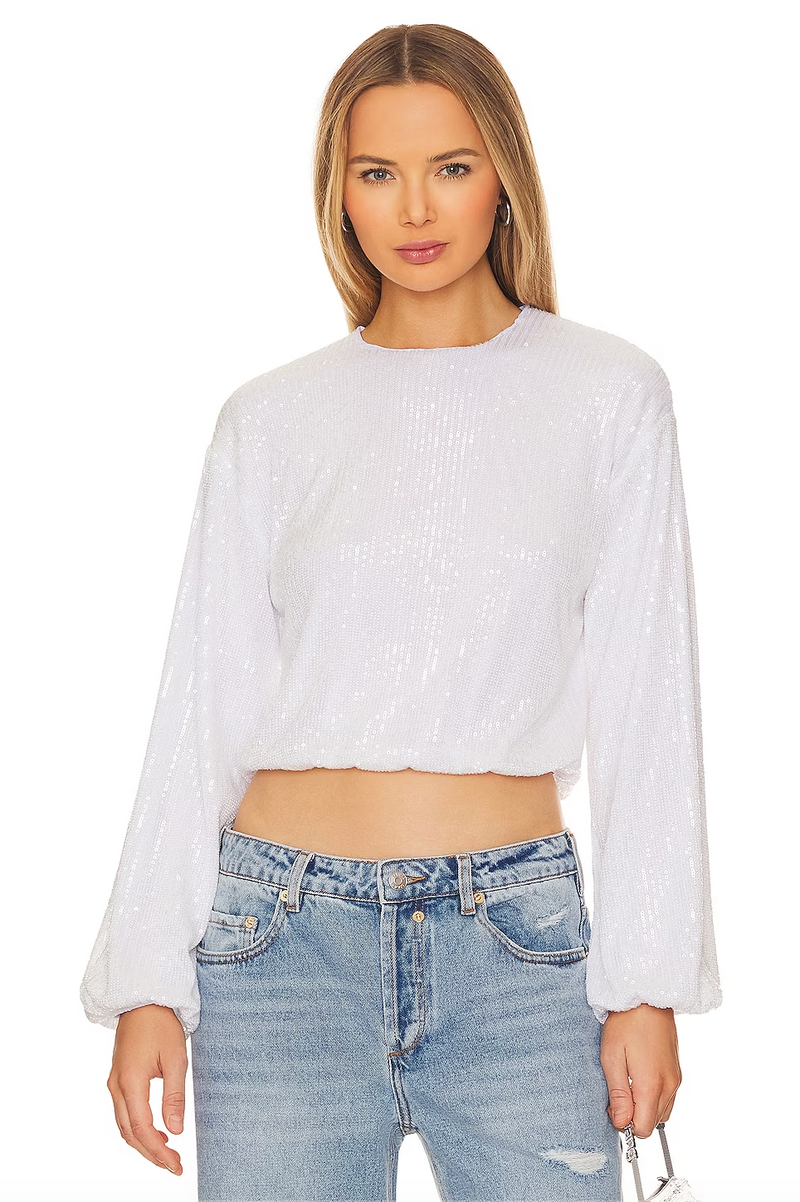 Good Times Top ~ White Sequin