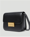 Stefania Leather Flap Baguette Shoulder Bag ~ Black