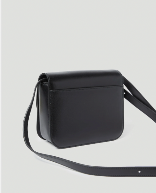 Stefania Leather Flap Baguette Shoulder Bag ~ Black