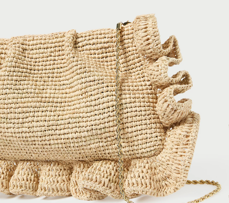 Mavis Natural Raffia Ruffle Clutch