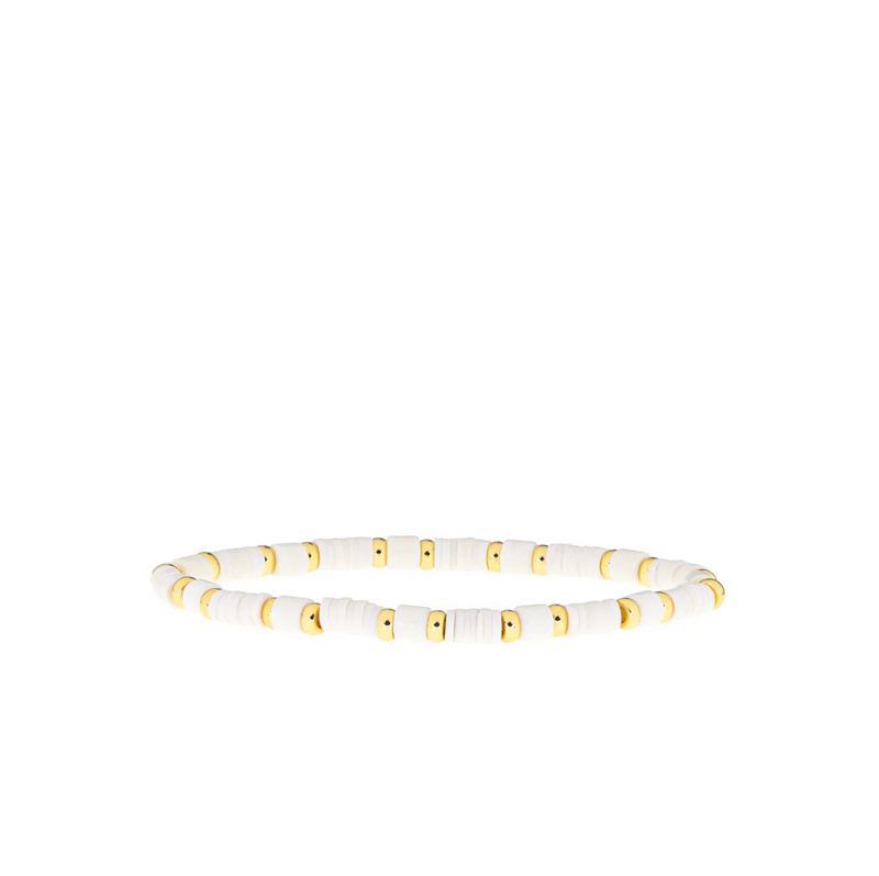 Heishi Stretch Bracelet ~ Gold/White