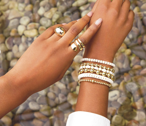 Large Herringbone Stretch Bracelet ~ White Agate