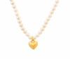 Puffed Heart Pendant Pearl Necklace ~ Gold