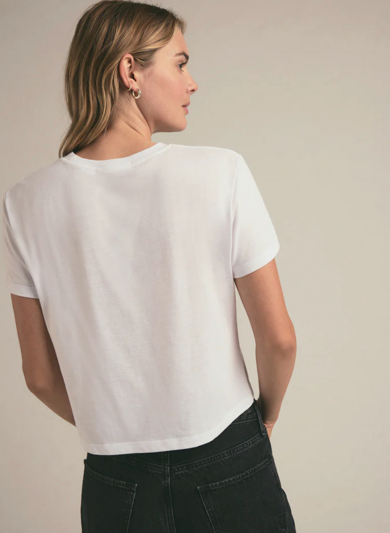 Cropped Collegiate Tee ~ White/Juniper