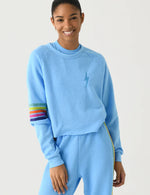 Bolt Rugby Stitch Cropped Crew Sweatshirt~ Sky / Rainbow