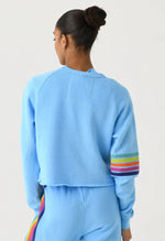 Bolt Rugby Stitch Cropped Crew Sweatshirt~ Sky / Rainbow