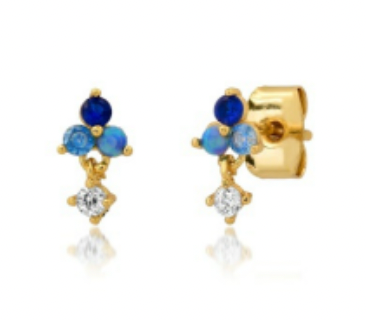 Mini Cluster Studs with CZ Dangle ~ Blue