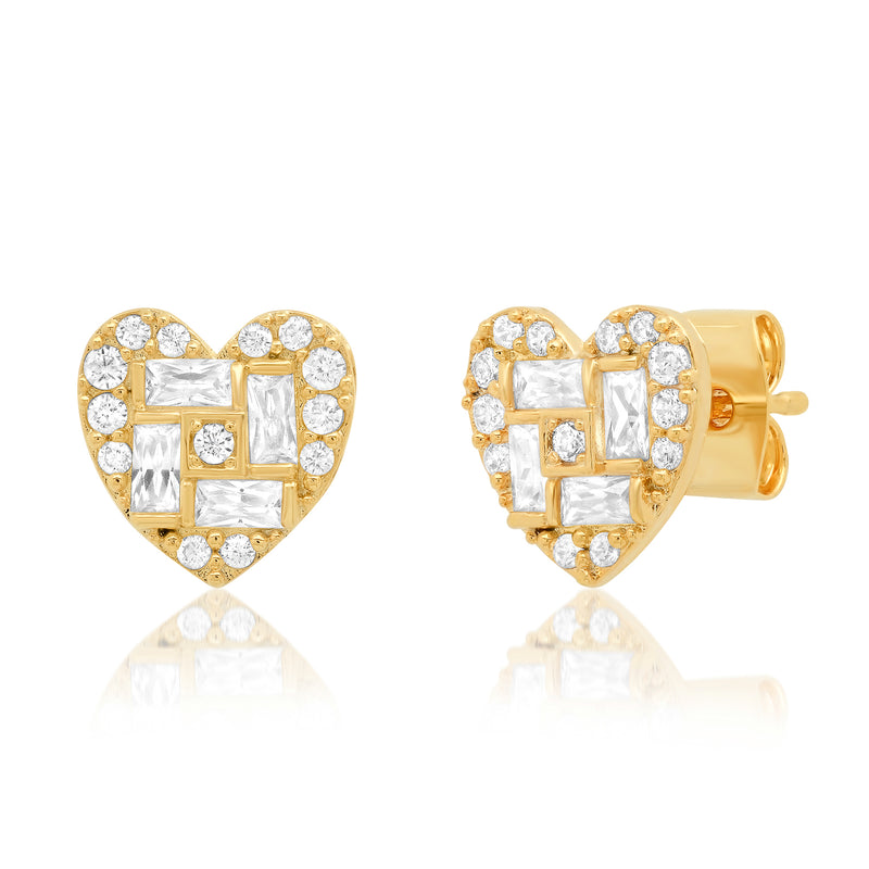 Gold/Clear Mixed Size CZ Heart Post Earrings