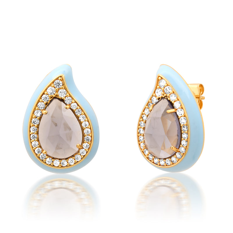 Enamel and CZ Teardrop Earrings