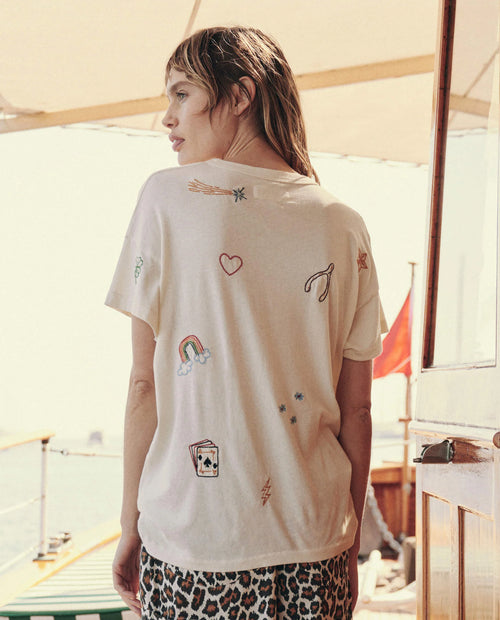 Boxy Crew W/ Charm Embroidery ~ White