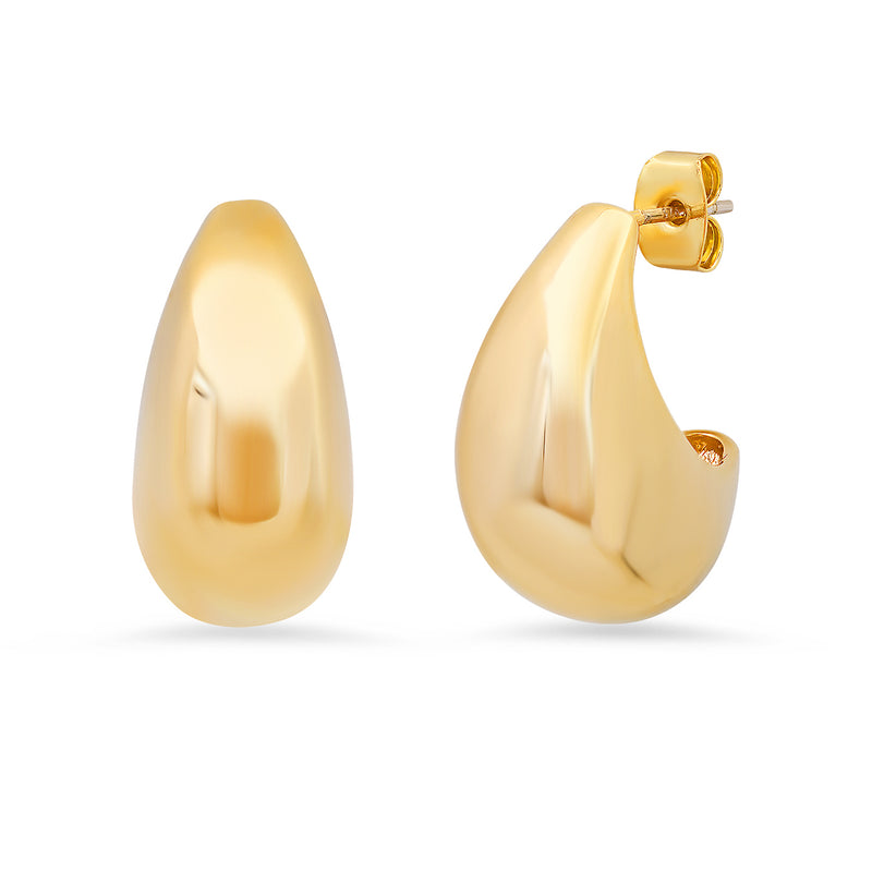 Gold Chunky Pear Drop Shaped Brass Hoop Earrings