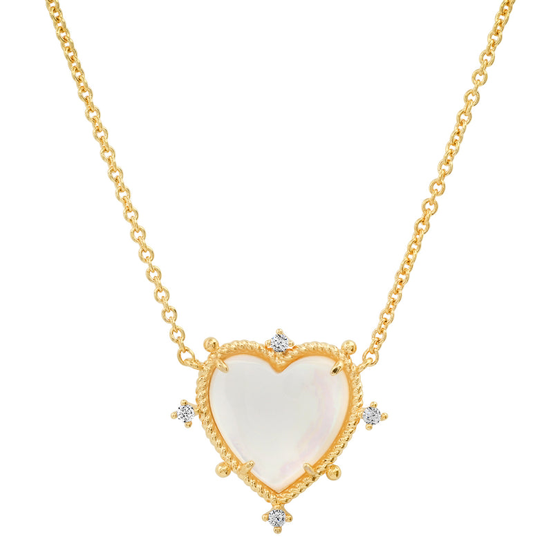Gold Simple Chain Necklace w/ Mother of Pearl Heart