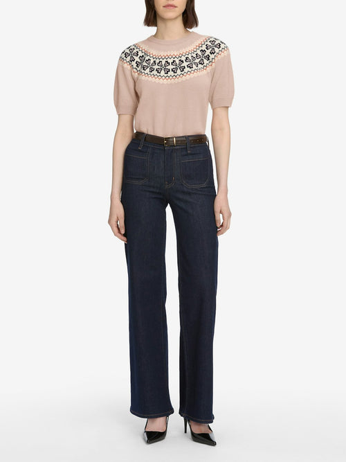 The Cashmere Fairisle Crew Sweater ~ Pink Sand