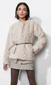 Yuri Collarless Faux Fur Jacket w/ Tie Belt