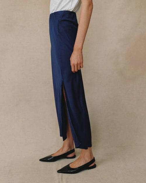 Side Slit Bias Maxi Skirt ~ Eclipse Blue