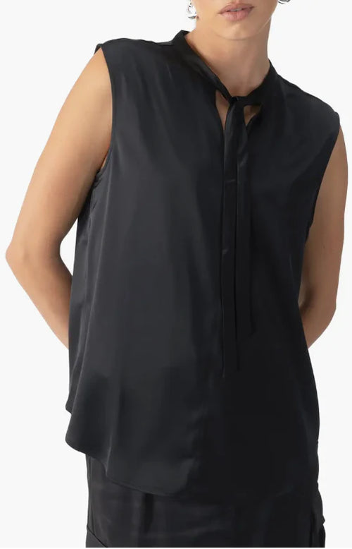 Tie Neck Satin Shell ~Black