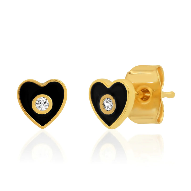 Enamel Heart Studs With CZ Accent